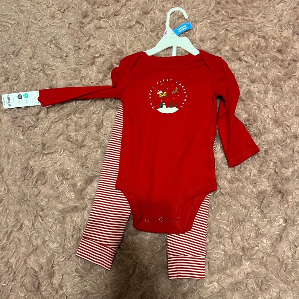 Red Baby Bodysuit and Striped Pants Set